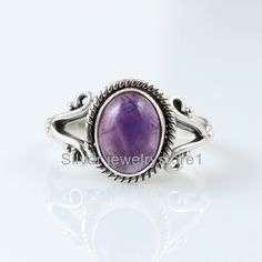 Natural Amethyst Sterling Silver Ring / Handmade Purple Gemstone Ring /Birthstone Jewelry / Everyday Ring /Boho Jewelry / Valentine day Sale ---------------------------------------------------------------------------------------------------------------------------------------------------------------------------------------------- Metal: Solid 925 Sterling Silver Material : Gemstone + Silver Stone Detail : Stone - Natural Amethyst Size- 7x9mm Shape-  Oval Cabochon  Color - Purple Weight :  2.5 Gram Approx. All Sizes Available ---------------------------------------------------------------------------------------------------------------------------------------------------- Each gemstone jewelry displayed at my shop is available in all shapes & sizes, We accept custom order and bulk order als Bohemian Round Crystal Ring For Jewelry Making, Bohemian Rings For Jewelry Making With Stone Setting, Adjustable Bohemian Birthstone Jewelry, Bohemian Crystal Ring With Stones, Oval Bohemian Crystal Ring With Natural Stones, Bohemian Jewelry With Oval Stone Setting, Bohemian Adjustable Rings With Stones, Bohemian Handmade Oval Crystal Ring, Adjustable Bohemian Rings With Stones