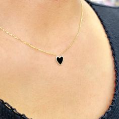 Black Heart Gold Necklace Adjustable Gold and Black heart necklace for women adjustable Elegant Black dainty heart Gold Necklace Made with fine sterling silver 925 yellow gold tone finish. This black Heart gold adjustable necklace is the Perfect gift for weddings, bridal parties, birthdays, holidays Will make the perfect gift for yourself and/or your loved one! Gold and Black heart necklace for women adjustable Black Heart-shaped Jewelry With Adjustable Chain, Black Heart Shaped Jewelry With Adjustable Chain, Black Heart Necklace With Adjustable Chain For Valentine's Day, Black Jewelry With Adjustable Chain For Valentine's Day, Black Necklace With Adjustable Chain For Valentine's Day, Black Adjustable Chain Heart Pendant Jewelry, Black Tarnish-resistant Charm Necklace As Gift, Black Heart Pendant Charm Necklace With Adjustable Chain, Black Sterling Silver Heart Necklace