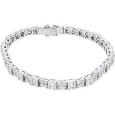 Glistening with a timeless allure, this 18K White Gold 3 Carat Diamond Bracelet is a celebration of classic elegance and modern craftsmanship. Each of the diamonds is meticulously set, creating a seamless line of brilliance that dances with light at every angle. The 18K white gold setting provides a perfect contrast, enhancing the natural sparkle of the diamonds while adding a touch of sophistication.The bracelet features a total diamond weight of 3.00 carats, with each stone carefully chosen fo Luxury Platinum Diamond Bracelet With Baguette Diamonds, Luxury Baguette-cut Diamond Bracelet With 17 Jewels, Elegant Rectangular Brilliant Cut Tennis Bracelet, Timeless Diamond Bracelet With Baguette Cut Accents, Luxury Baguette Cut Diamond Accented Bracelets, Elegant Rectangular Diamond Cut Tennis Bracelet, Luxury Rectangular Brilliant Cut Diamond Bracelet, Luxury Rectangular Diamond Cut Tennis Bracelet, Classic Rectangular Diamond Bracelet With Brilliant Cut