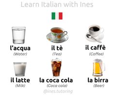 an italian language poster with different types of drinks