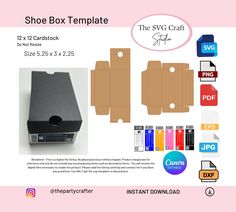 the shoe box template is shown with different colors and sizes, including black or white