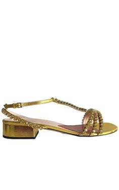 Bertie Embellished Metallic Leather Sandals Gucci Chevron Jewelry, Leather Heart, Gucci Shop, Buy Gucci, Luxury Women Fashion, Prada Crossbody Bag, Shoes Flats Sandals, Gold Leather, Metallic Leather