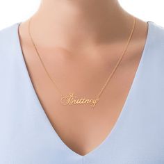 Perfect for your princess, this enchanting personalized necklace is certain to please. Fashioned in sterling silver with 14K gold plate, this 1-3/4 x 3/4-inch look features the name of your choice - between three and twelve characters in length - sculpted in a pretty script font. A petite crown with a heart-shaped cutout tops the capitalized first letter for a regal touch. Polished to a bright shine, this name art suspends centered along an 18.0-inch cable chain that secures with a spring-ring c Name Gold Necklace, Name In Cursive, Pretty Script Fonts, Cutout Tops, Necklaces Name, My Christmas Wishlist, Bday List, Name Necklace Gold, Crown Necklace