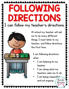 a poster with the words following directions for students to follow their teacher's directions