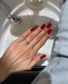 Red Nails Rounded Square, Red Dip Nails Coffin, Chic Red Nails, Perfect Red Nails, Square Classy Nails, Subtle Red Nails, Red Nails Short Square, Classy Nails Red, Medium Red Nails