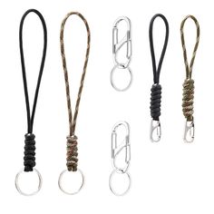 three different types of lanyards with metal hooks