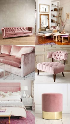 a pink couch and chair are shown on the instagram page