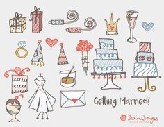 an image of a wedding card with cake and other items on the table, including gifts