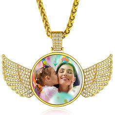 PRICES MAY VARY. 💗💗[Photo Necklace Customized]Angel wings necklace with picture,personalized a picture on the front side and engrave Name,Birthday,Letter,Initial,Symbol,Faith,Inspirational words on the other side.Memory necklace with picture,is a good way to keep your loved one close to your heart at all times.Our personalized photo memorial necklace is the best sentimental gifts, if you want to touch the heart of your loved ones and impress them beyond expectations. ✍[How to Custom Picture Ne