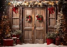 Christmas Wooden Doors Backdrop - Gatsby Backdrop Lights Backdrop, Backdrop Photoshoot, Xmas Tree Lights, Trees Lights, Door Backdrops, Christmas Photo Booth, Light Backdrop, Christmas Play, Photo Booth Background