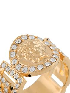 Gold-tone Medusa ring from Versace featuring gold-tone hardware and crystal embellishments. | Versace Medusa ring Medusa Ring, Crystal Embellishment, Ring Gold, Versace, Gold Rings, Embellishments, Gold Tones, Top Brands, Great Deals