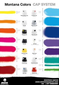 the color chart for montana colors cap system, with different colors and names on it