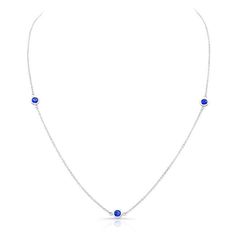 This timeless necklace is set with .80-carats of natural ceylon sapphires on a 16" inch 18-karat gold chain. Classic Blue Sapphire Necklace, Classic White Gold Sapphire Necklace, White Gold Sapphire Necklace Round Cut, White Gold Sapphire Pendant Necklace, Elegant Faceted Sapphire Necklace, Timeless Necklace, Ceylon Sapphire, Gold Chain, Gold Chains