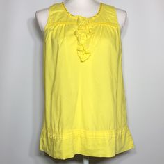 Nwot Michael Kors Yellow Sleeveless Blouse Spring Sleeveless Cotton Blouse, Yellow Sleeveless Top With Ruffles, Spring Tank Blouse, Sleeveless Cotton Blouse For Vacation, Spring Tank Vest For Daywear, Summer Sleeveless Tank Top For Daywear, Sleeveless Summer Tank Top For Daywear, Spring Cotton Vest With Ruffles, Sleeveless Summer Top For Daywear