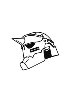 a drawing of a helmet with shades on it's face and the word,