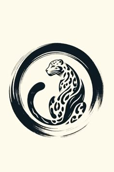 a black and white drawing of a leopard in a circle with the letter s inside it