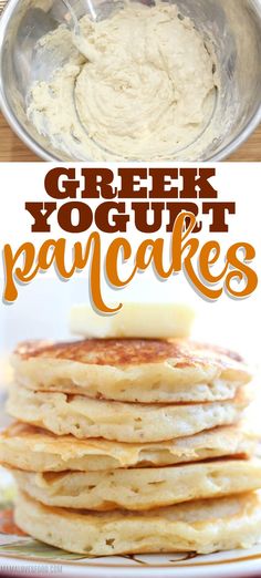 greek yogurt pancakes are stacked on top of each other