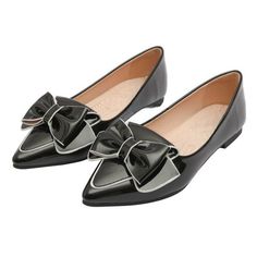 These stylish Pointed Leather Women's Shoes are perfect for a night out on the town. With its delicate bow and rhinestone detail, this shoe will make you feel glamorous and feminine. The low heel makes it comfortable to wear for an extended period of time, while the pointed toe gives you a sophisticated look. Footwear to last you a lifetime: This is a really good quality material shoe. It's made of a solid material that will last an eternity. Perfect for running, walking, and any outdoor activit Elegant Black Flats With Low Heel, Chic Black Pointed Toe Flats For Party, Chic Evening Flats With Round Toe, Elegant Black Low Heel Flats, Leather Pointed Toe Flats With Low Heel For Party, Leather Flats With Flat Heel For Party, Synthetic Pointed Toe Flats For Party, Chic Synthetic Pointed Toe Flats For Party, Elegant Synthetic Flats For Party