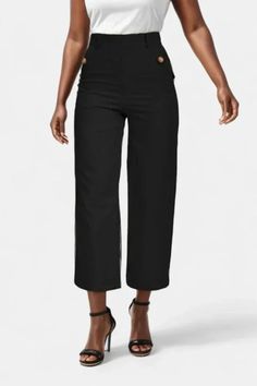 Women's Pant Wide-leg Pull-on Pants For Work, Chic Ankle-length Pull-on Style Bottoms, Chic Ankle-length Pull-on Bottoms, Chic Ankle-length Pull-on Pants, Chic High-waisted Wide Leg Pants, Chic Bottoms With Pockets And 4-way Stretch, Spring 4-way Stretch Ankle-length Pants, Chic High Waist Pull-on Bottoms, Pull-on Style High-waisted Wide Leg Pants For Business Casual