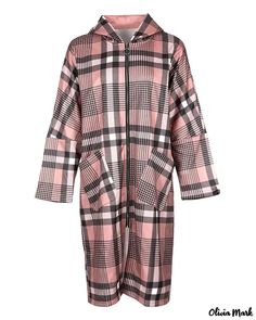 Olivia Mark - Plaid Print Long Sleeve Zipper Hooded Coat Charlotte Dress, Long Sleeve Plaid, Hooded Coat, Plaid Print, Olivia Mark, Women's Plaid Shirt, Women Long Sleeve, Casual Button Down Shirt, Plaid