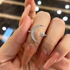 Maxine Sterling Silver Crescent Moon & Star Adjustable Open Ring only – maxinejewelry Gold Crescent Moon, Moon And Star Ring, Moon And Star, Moon Star, Star Ring, Rings For Her, Open Ring, Stars And Moon, Crescent Moon