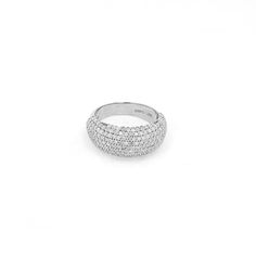 Impress with the glittering sophistication of this diamond dome ring. Expertly crafted with a domed band of shimmering diamonds, it can be worn alone or stacked with other rings to create an effortlessly stylish look. Sterling silver Diamonds, approximately 1.92 carats 10mm band width Size 8 Designed and handmade in Ca Luxury Stackable Dome Ring With Round Band, Luxury Timeless Dome Ring With Single Diamond, Luxury Cubic Zirconia Dome Ring For Wedding, Elegant Luxury Diamond Cut Dome Ring, Luxury Dome Ring With Pave Setting For Formal Occasions, Luxury Round Cut Diamond Dome Ring, Luxury White Dome Ring With Open Design, Luxury White Gold Dome Engagement Ring, Luxury Dazzling Dome Ring For Wedding