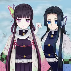 flower and insect hashira- Tsuyuri Kanao  water hashira- Kanzaki Aoi   #kny #kanaotsuyuri #hashira #aoi #shinobu #kanae #foryoupage Aoi Kanzaki As Hashira, Cute Kny Fanart, Sanemi And Kanao, The Butterfly Sisters Demon Slayer, Genshin Impact Demon Slayer, Trio Demon Slayer Pfp, Kanao X Tanjirou Kiss, Kny Oc Base Pose Full, Shinobu Kanae And Kanao