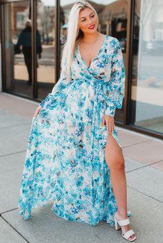 Sky Blue Wrap V Neck Floral Maxi Dress Zebra Print Dresses, Leopard Print Dresses, Denim Ruffle Dress, Summer Floral Dress, Floral Print Dresses, Zebra Print Dress, Bohemian Maxi Dress, Dress Stores Online, Floral Print Maxi Dress