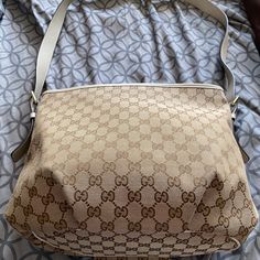 Vintage Gucci Bag Like New Crossbody Authentic Tags Authentic Product Number - 388930 527066 Outside Zipper Inside Zipper, 2 Inside Pockets Beige Monogram Canvas Shoulder Bag With Adjustable Strap, Designer Monogram Canvas Shoulder Bag In Beige, Classic Beige Monogram Canvas Shoulder Bag, Beige Monogram Canvas Shoulder Bag, Designer Beige Monogram Canvas Satchel, Gucci Monogram Canvas Crossbody Shoulder Bag, Beige Monogram Canvas Satchel With Gold-tone Hardware, Gucci Shoulder Bag With Adjustable Strap For Shopping, Cream Monogram Canvas Tote Shoulder Bag