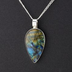 large labradorite teardrop pendant Sterling Silver Dragonfly Necklace, Silver Dragonfly Necklace, Dragonfly Necklace, Dragonfly Pendant, Blues And Greens, Teardrop Pendant, Sterling Silver Necklace Pendants, The Cosmos, Silver Pendant Necklace