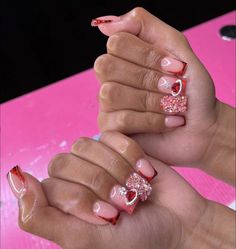 Short Birthday Nail Designs, Bling Short Nails, 19th Birthday Nails, Croc Nails, Nails Looks, Red Acrylic Nails, Edgy Nails, White Acrylic Nails