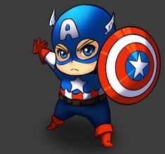 an animated captain america character holding a shield