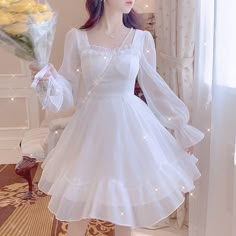 Платье принцессы Sparkle Angel Angelcore Fairycore Платье феи White Feminine Dress, Grad Dresses Long Sleeve, Long White Dress Aesthetic, White Dress Angel, White Aesthetic Dress, Angel White Dress, Angel Core Aesthetic Outfits, Angelcore Dress, Angelcore Aesthetic Outfits