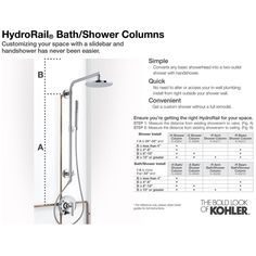 the bath shower column is shown with instructions