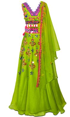 Gorgeous green organza lehenga by Preeti S Kapoor with matching short blouse Pista Green Anarkali Set With Mirror Work For Navratri, Celebration Raw Silk Anarkali Set With Mirror Work, Celebration Anarkali Set With Mirror Work In Raw Silk, Green Organza Lehenga With Cutdana, Green Organza Lehenga With Cutdana Detail, Green Organza Dress With Cutdana, Green Organza Dress With Cutdana Detailing, Green Organza Anarkali Set With Cutdana, Green Chanderi Lehenga With Cutdana