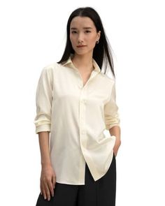 The basic long-sleeve shirt with an open placket is classic, and the proportion of the version is more slim and refined, which is suitable for the workplace that needs a more neat style. 22MM Charmeuse silk Glossy Smooth Soft Basic Shirt Collar Perfect For Work And Leisurewear Regular Fit Classic Spring Blouse For Business Casual, Classic Long Sleeve Slim Fit Blouse, Classic Slim Fit Blouse For Fall, Sleek Long Sleeve Shirt With Concealed Placket, Sleek Workwear Shirt With Concealed Placket, Classic Long Sleeve Blouse With Placket, Business Casual Long Sleeve Blouse With Hidden Buttons, Office Shirt With Concealed Placket Long Sleeve, Timeless Long Sleeve Shirt With Placket