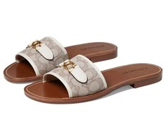 Coach Sandals Outfit, Coach Slippers, Cute Flat Sandals, Coach Slides, Designer Flat Sandals, Coach Shoes Women, Cute Uggs, Coach Heels, Coach Sandals