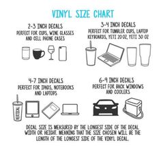 a poster with instructions on how to use the vinyl size chart for furniture and home decor