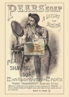 an advertisement for pears soap with a man brushing his teeth