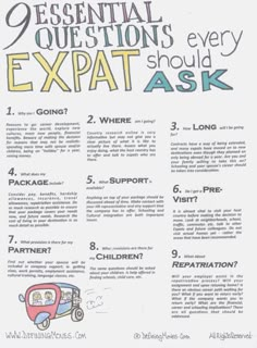 an expat poster with the words, essential questions every expat should ask