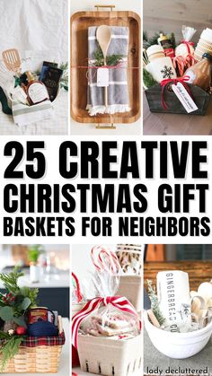 25 Creative Christmas Gift Baskets for Neighbors Christmas Basket Neighbor, Diy Gift Baskets Christmas, Christmas Basket Gifts Ideas, Christmas Thank You Basket, Gift Baskets For Christmas Family, Creative Baskets For Gifts, Homemade Christmas Gifts Baskets, Xmas Gifts For Neighbors Friends, Neighbor Christmas Gift Basket Ideas