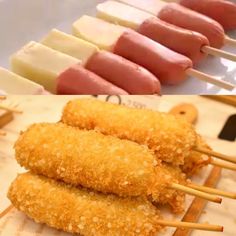 several different types of food on sticks