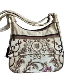 Add elegance to your style both day and night with this unique Victorian floral shoulder bag made of ivory color soft fabric. It has three zippered compartments. The interior is lined with a rose-patterned lining. Shoulder strap is adjustable. The front and back have separate patterns. If you want, you can personalize this lovely purse by adding a name tag and turn it into a meaningful birthday gift for your wife, sister, mother, best friend. It is also a perfect gift for Christmas, new year and Cream Crossbody Shoulder Bag With Zipper Pocket, Boho Shoulder Bag, Foldable Bag, Fall Gifts, Personalized Christmas Gifts, Color Fabric, Christmas Gifts For Women, Ivory Color, Gift For Christmas