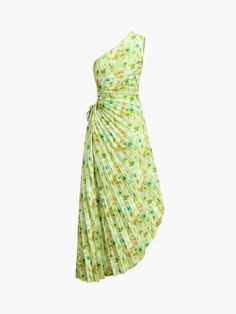 Greeness 花卉拉链褶裥中长连衣裙 Fitted Floral One Shoulder Dress For Brunch, Chic Fitted One-shoulder Dress For Vacation, Fitted One-shoulder Midi Dress For Summer, Fitted One Shoulder Floral Dress For Brunch, Beach Maxi Dress With Asymmetrical Neckline And Fitted Style, Fitted Floral Print One Shoulder Dress, Fitted One-shoulder Dress With Asymmetrical Neckline For Vacation, Fitted One Shoulder Dress With Asymmetrical Neckline For Vacation, Chic Fitted One Shoulder Dress For Summer