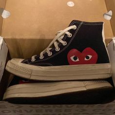 The Sides Are A Little Dirty But May Be Cleaned And Still Look Brand New. They Were Worn 4 Times , They Also Come With Their Original Box. Converse Black, Chuck 70, Women's Converse, Womens Converse, Converse Shoes, Womens Shoes Sneakers, Black Red, Original Box, Converse