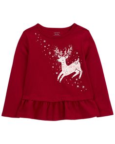 Crafted in soft cotton with long cozy sleeves, this reindeer top is perfect for colder weather. Baby Reindeer, Baby Girl Tops, Orange Baby, Tops Graphic, Girls Graphic Tee, Shop Clothing, Baby Halloween, Toddler Girls, Holiday Dresses