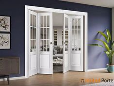 Sliding Closet Bi-fold Doors with Clear Glass | Wood Solid Bedroom Wardrobe Doors  | Buy Doors Online Bedroom Wardrobe Doors, Bifold Closet Doors, European Doors, Soft Opening, Sliding Closet, Bedroom Wardrobe, Wardrobe Doors, Protecting Your Home, Bifold Doors