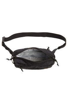 an empty black fanny bag on a white background