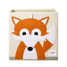 an orange and white box with a fox design on it