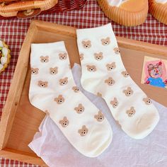 Vanessa's Kawaii Bear Cartoon Women's Socks - Japanese & Korean Style Playful Soft White Socks, Cute Soft White Socks, Soft Casual Socks For Gift, Casual Soft Socks Gift Set, Casual Soft Socks For Gifts, Lunar New Year Gift, Dance Socks, Velvet Socks, Kawaii Bear